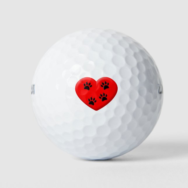 Cat Lover Rotes Herz und Paare Golfball (Vorderseite)