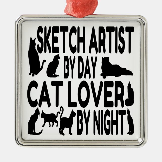Cat Lover Sketch Artist Ornament Aus Metall (Vorne)
