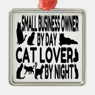 Cat Lover Small Business Owner Silbernes Ornament