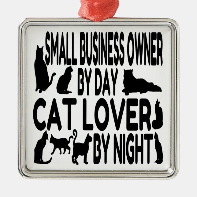 Cat Lover Small Business Owner Silbernes Ornament (Vorne)