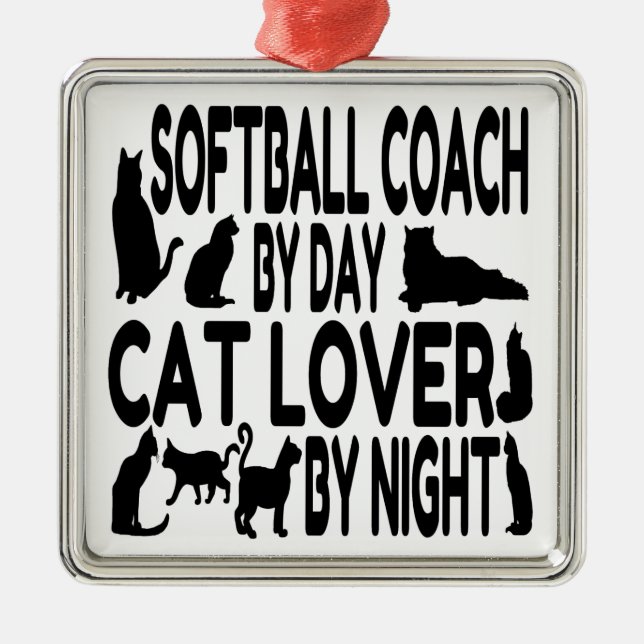 Cat Lover Softball Coach Silbernes Ornament (Vorne)