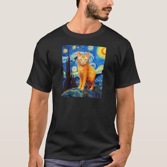Cat Lover Starry Night Cat T-Shirt (Vorderseite)