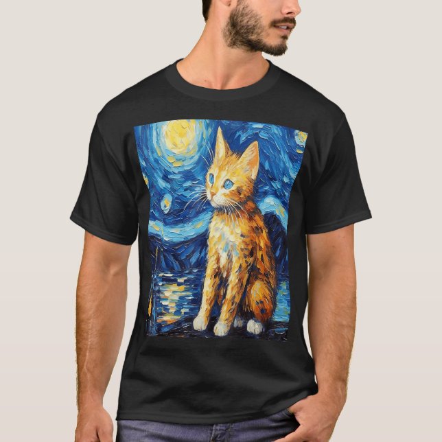 Cat Lover Starry Night Cat T-Shirt (Vorderseite)