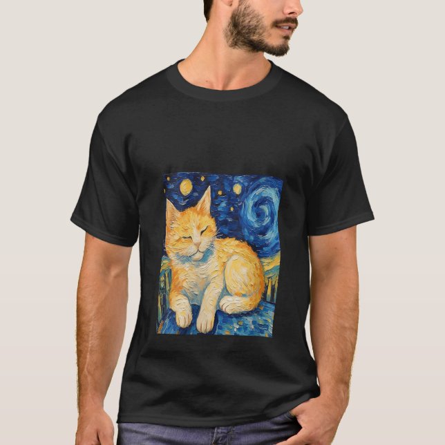 Cat Lover Starry Night Cat T-Shirt (Vorderseite)