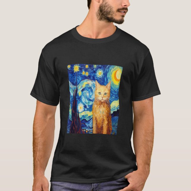 Cat Lover Starry Night Cat T-Shirt (Vorderseite)
