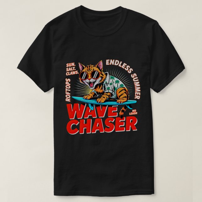 Cat Lover Summer Wave Chaser Funny Beach Tee (Design vorne)