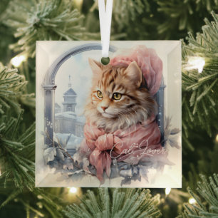 Cat Lover Tabby Kitten Pink Frilly Bekleidung Ornament Aus Glas
