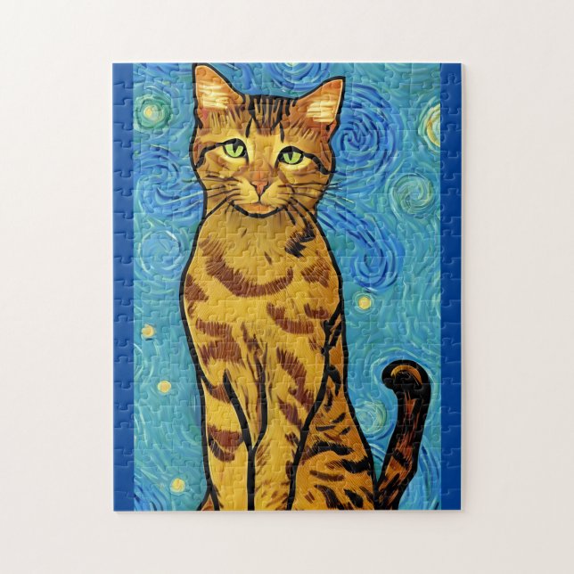 Cat Lover Van Gogh Style Starry Night Puzzle (Vertikal)