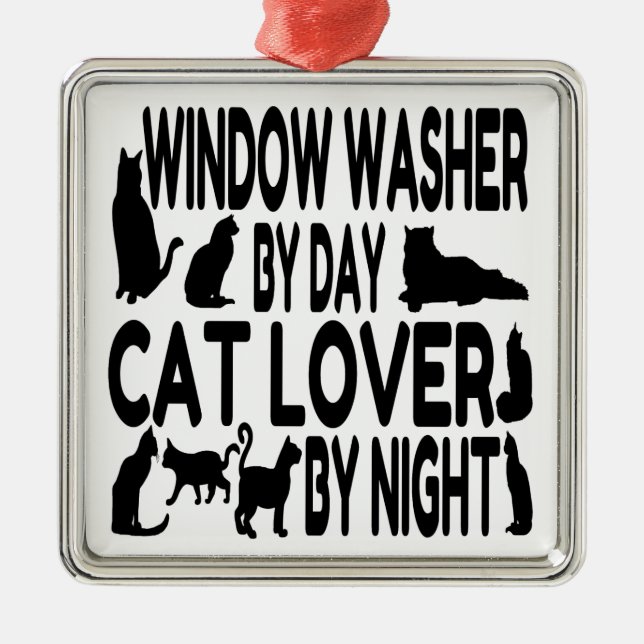 Cat Lover Window Washer Silbernes Ornament (Vorne)