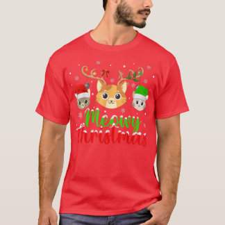 Cat Lover Xmas Lights Rentier Santa Meowy Cat Chr T-Shirt