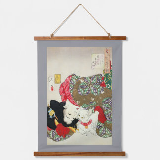 Cat Lover, Yoshitoshi, Ukiyo-e Wandteppich Mit Holzrahmen