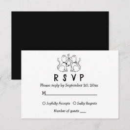 Cat Lovers Cartoon Kitty White Black Wedding RSVP Karte