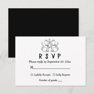 Cat Lovers Cartoon Kitty White Black Wedding RSVP Karte