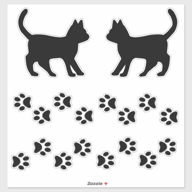 Cat Lovers Cat Silhouetten & Paw Print Decks Aufkleber (Blatt)