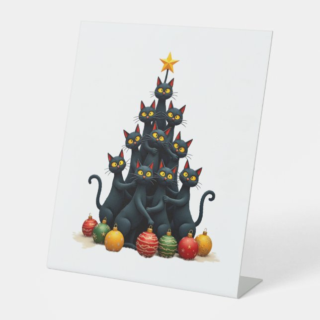 Cat Lovers Cute and Funny Holiday Tree Christmas 2 Sockelschild (Vorderseite)