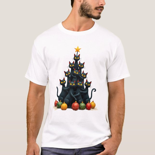 Cat Lovers Cute and Funny Holiday Tree Christmas 2 T-Shirt (Vorderseite)