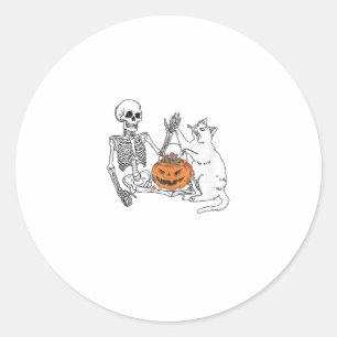 Cat Lovers Halloween Funny Skelett und Cat Lazy C Runder Aufkleber