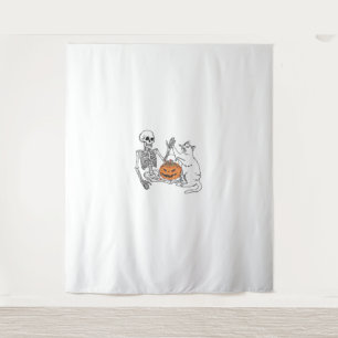 Cat Lovers Halloween Funny Skelett und Cat Lazy C Wandteppich