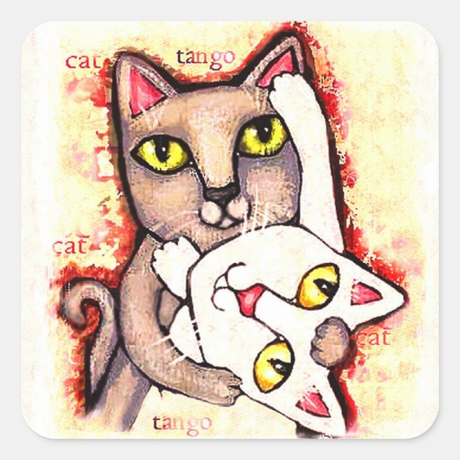 Cat Lover's Niedliche Tango-Tanzkatzen Kunstkleber Quadratischer Aufkleber (Vorderseite)