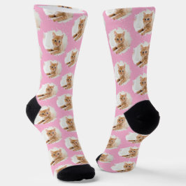 Cat Lovers Personalized Photo Pattern Pink Socken