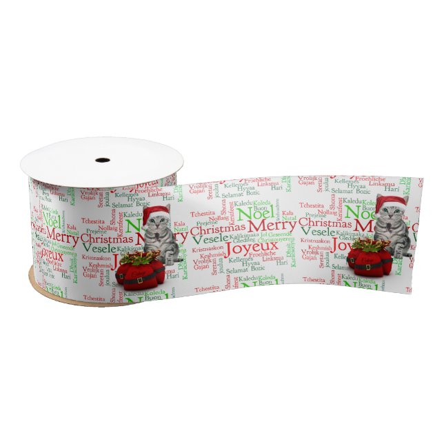 Cat Lovers Red and Green Holiday Satinband (Spule)