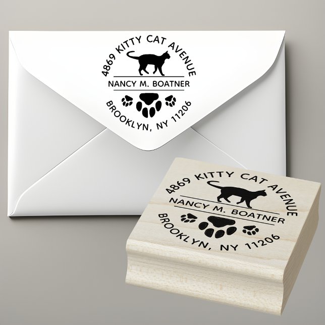 Cat Lover's Round-Rücksendeadresse-Briefmarke mit  Gummistempel (Purr-fectly Personalized: Cat Lover's Round Address Stamp 🐱🐾)