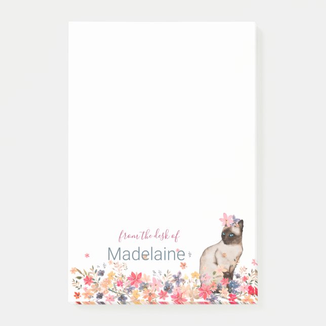 Cat Lovers Siamese Kitten Floral Personal Post-it Klebezettel (Vorderseite)