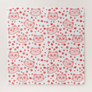 Cat lovers so cute red color puzzle