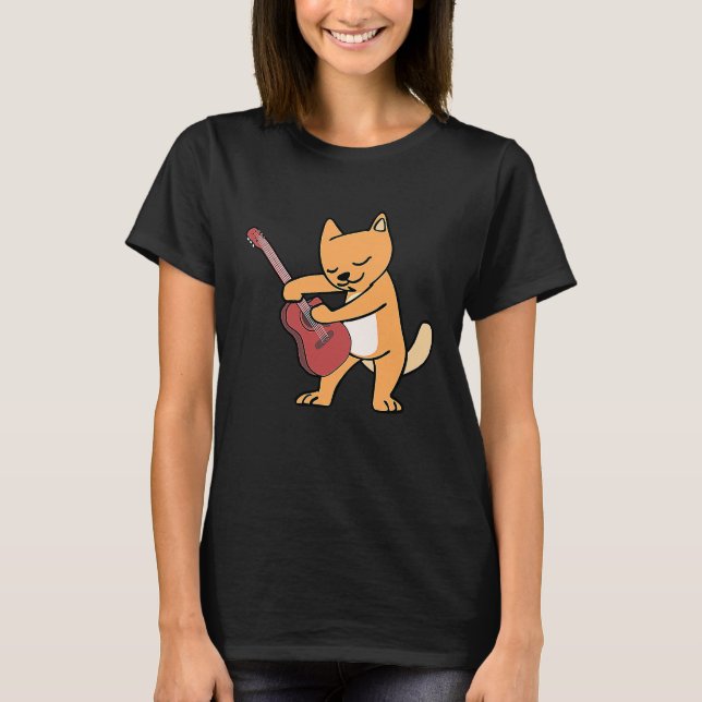 Cat Loves Musical Instruments Plays Guitar T-Shirt (Vorderseite)