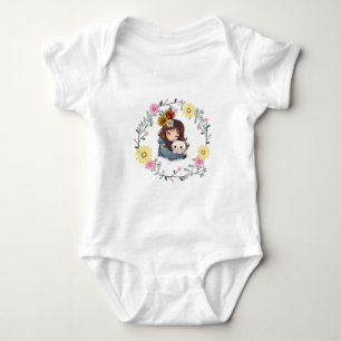 Cat-Loving Girl Blume Crown Baby Bodysuit Baby Strampler