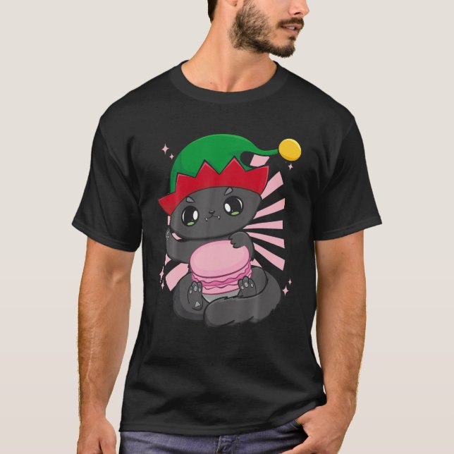Cat Macaron Niedlich Anime Manga Elf Kawaii Neko O T-Shirt (Vorderseite)