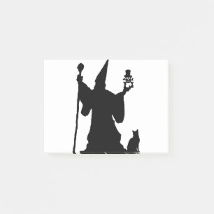 Cat Magic Silhouette Skull Sorcerer Staff Wizard. Post-it Klebezettel