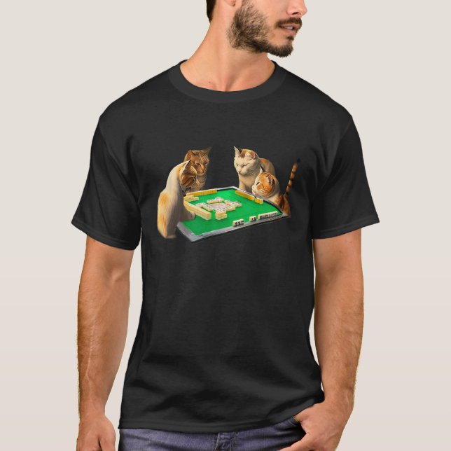 Cat Mahjong Funny T - Shirt mit Briefen, Männer, S (Vorderseite)