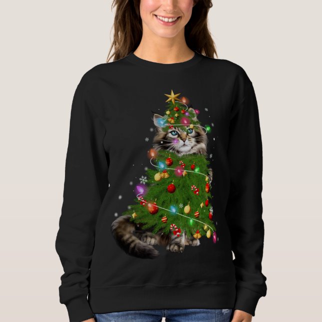 Cat Maine Coon Christmas Tree Holiday Cat Lovers X Sweatshirt (Vorderseite)