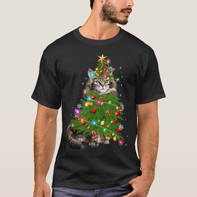 Cat Maine Coon Christmas Tree Holiday Cat Lovers X T-Shirt (Vorderseite)