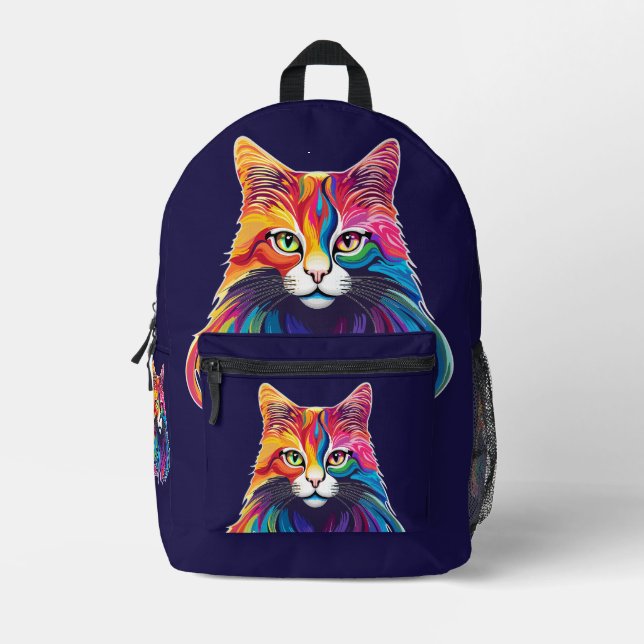 Cat Maine Coon Portrait Rainbow Colors Bedruckter Rucksack (Vorderseite)