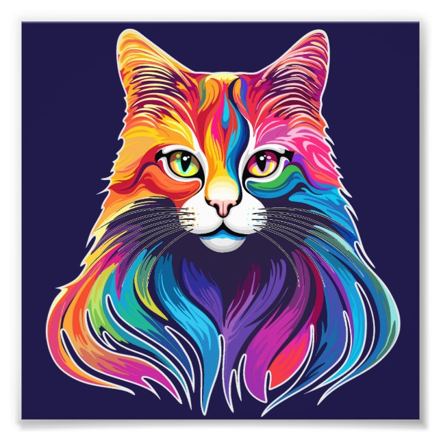Cat Maine Coon Portrait Rainbow Colors Fotodruck (Vorne)