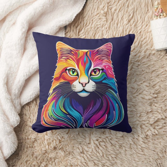 Cat Maine Coon Portrait Rainbow Colors Kissen (Decke)