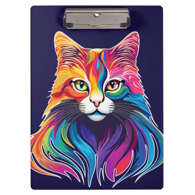 Cat Maine Coon Portrait Rainbow Colors Klemmbrett (Vorderseite)