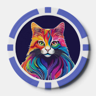 Cat Maine Coon Portrait Rainbow Colors Pokerchips