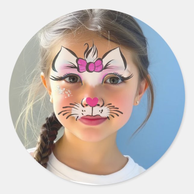 Cat Makeup Classic Round Sticker (Vorderseite)