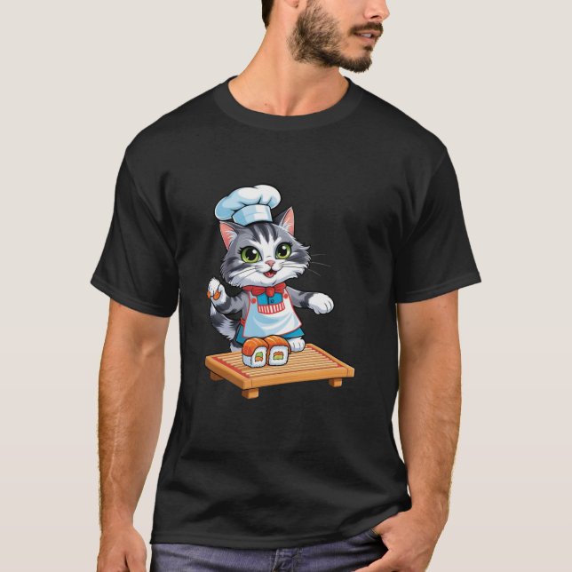 Cat Making Sushi Niedlich Kulturelle Sehenswürdigk T-Shirt (Vorderseite)
