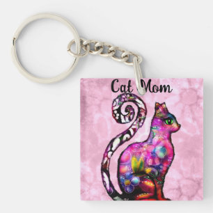 Cat Mama Abstrakt Whimsical Cat Kitty Art Schlüsselanhänger