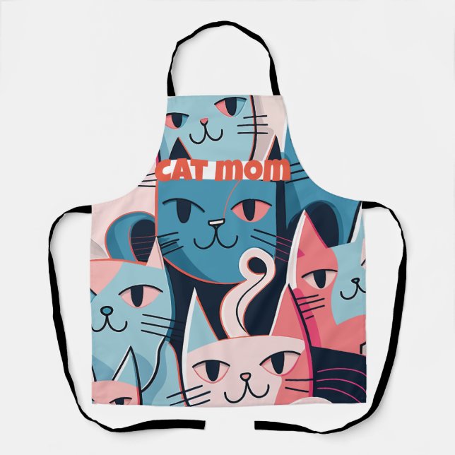 "Cat Mama" Abstrakte Vector Cats Blau Pink Schürze (Vorderseite)