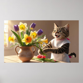 Cat Mama arrangiert Blume Poster