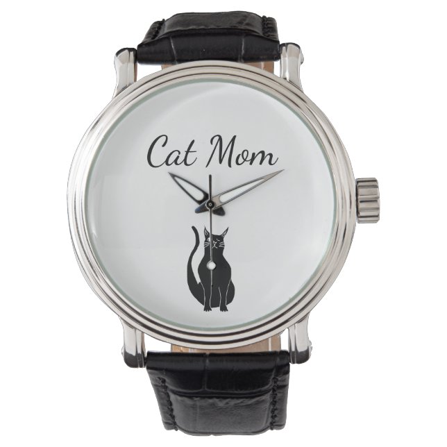 Cat Mama Cartoon Black Niedlich Winking Kitty Zeic Armbanduhr (Vorderseite)