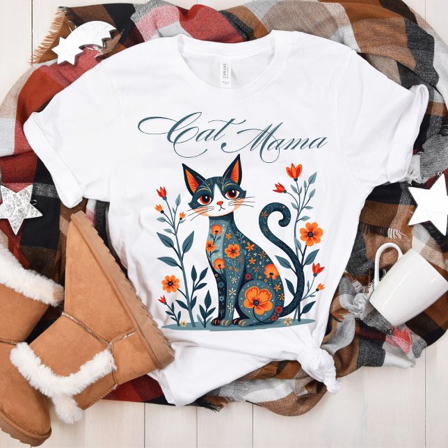 Cat Mama Folk Art T - Shirt Perfekt für Katzen Lie (Von Creator hochgeladen)