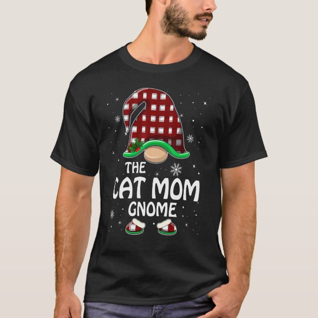 Cat Mama Gnome Buffalo Kariert Matching Family Gro T-Shirt (Vorderseite)