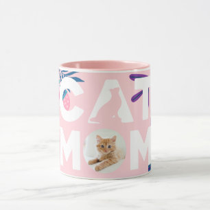 CAT-MAMA, Ihr Foto, Rosa Blume und Blätter Tasse