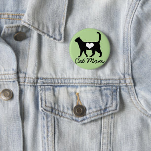 Cat Mama Katze Silhouette & Herz Button